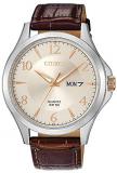 Citizen Men's Stainless Steel Quartz Watch with Leather Calfskin Strap, Brown, 20 (Model: BF2009-29X)