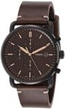 Fossil Men's The Commuter Quartz Chronograph Leather Watch, Color: Silver, Brown...