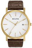 Bulova Men's 97B100 Classic Gold-Tone Stainless Steel Watch With Brown Leather Band