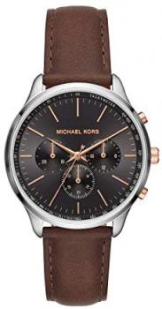 Michael Kors Men's Sutter Stainless Steel Quartz Watch with Leather Strap, Brown, 20 (Model: MK8722)