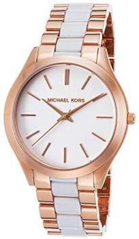 Michael Kors Women's Slim Runway 42mm Two Tone Steel Bracelet &amp; Case Quartz White Dial Analog Watch MK4311