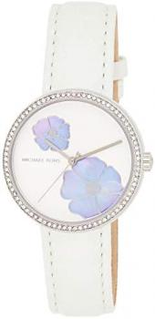 Michael Kors Women's Courtney Stainless Steel Analog-Quartz Watch with Leather Calfskin Strap, White, 18 (Model: MK2716)