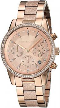 Michael Kors Women's Ritz Analog-Quartz Watch with Stainless-Steel-Plated Strap, Rose Gold, 18 (Model: MK6598)