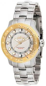 Invicta 1994 Pro Diver Womens SS case Goldtone bezel silver dial SS Bracele...