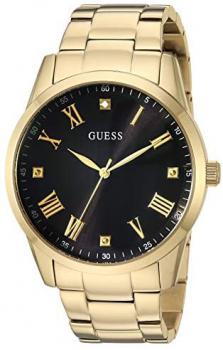 GUESS Gold-Tone Stainless Steel Bracelet Watch with Black Genuine Diamond Dial + Gold-Tone Roman Numerals. Color: Rose Gold-Tone (Model U1194G3)
