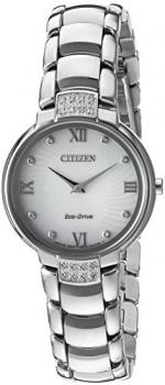 Citizen Women's 'Eco-Drive Diamond' Quartz Stainless Steel Dress Watch, Color:Silver-Toned (Model: EX1460-55A)