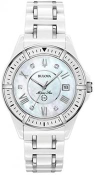 Bulova Women's Marine Star Quartz Watch with Ceramic Strap, White, 18 (Model: 98P172)
