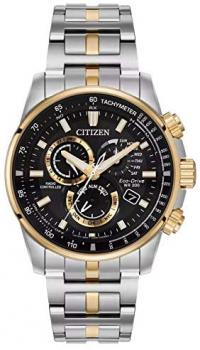 Citizen Eco-Drive AT4126-55E Mens Pcat Radio-Controlled Two Tone Bracelet Band Black Quartz Dial Watch
