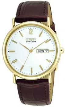 Citizen Men's BM8242-08A Eco-Drive Gold-Tone Leather Watch