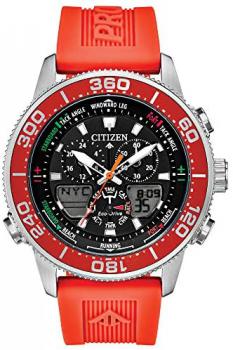 Citizen Men's Top of Water Stainless Steel Quartz Diving Watch with Rubber Strap, Orange, 22 (Model: JR4061-00F)
