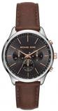 Michael Kors Men's Sutter Stainless Steel Quartz Watch with Leather Strap, Brown, 20 (Model: MK8722)