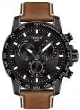 Tissot Men's Stainless Steel Swiss Quartz Watch with Leather Strap, Brown (Model: T1256173605101)