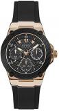 GUESS Women's Stainless Steel Analog Quartz Watch with Silicone Strap, Black, 18 (Model: U1094L6)