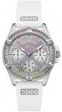 GUESS Women's Stainless Steel Analog Watch with Silicone Strap, White, 17.7 (Model: GW0045L1)