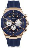 GUESS Men's Stainless Steel Analog Quartz Watch with Silicone Strap, Blue, 22 (Model: GW0057G2)
