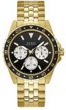GUESS Men's 44mm Gold-Tone Steel Bracelet &amp; Case Quartz Black Dial Analog Watch W1107G4