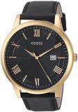 GUESS  Oversized Classic Black Genuine Leather Watch with Date. Color: Black/Gold-Tone (Model: U0972G2)