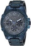 GUESS  Stainless Steel Iconic Blue Crystal Embellished Bracelet Watch with Day, Date + 24 Hour Military/Int'l Time. Color: Blue (Model: U0799G6)