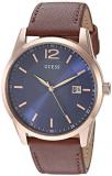 GUESS Brown + Blue Genuine Leather Watch with Date Function. Color: Brown (Model...