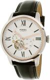 Fossil Men's Townsman Automatic Watch in Silvertone with Black Leather Strap