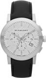 Swiss Burberry Luxury Chronograph Watch Men Unisex The City Black Leather Silver Date Dial BU9355
