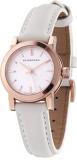 Burberry Women Watch The City Swiss Luxury Round Rose Gold Silver Dial White Leather Band 26mm BU9209