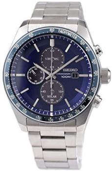 Seiko Solar Mens Analog Solar Watch with Stainless Steel Bracelet SSC719P1