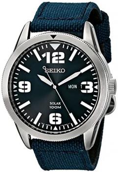 Seiko Men's SNE329 Sport Solar-Powered Stainless Steel Watch with Blue Nylon Band