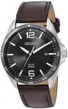 Seiko Men's Sport Watches Stainless Steel Japanese-Quartz Leather Calfskin Strap, Brown, 22 (Model: SNE487)