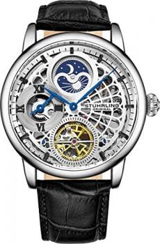 St&uuml;hrling Original Mens Skeleton Watch Analog Watch Dial Mens Automatic Watch - Dual Time, AM/PM Sun Moon, Genuine Leather Band, Legacy Mens Watches Collection