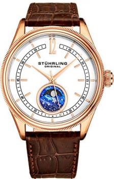Stuhrling Original MoonPhase Dress Watch - Stainless Steel Case and Leather Band - Analog Dial - Celestia Mens Watches Collection