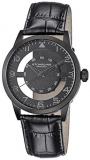 Stuhrling Original Men's 650.04 Aviator Quartz Transparent Dial Leather-Strap Black Watch
