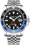 Stuhrling Original Mens Stainless Steel Jubilee Bracelet GMT Watch - Swiss Quartz, Dual Time, Quickset Date with Screw Down Crown, Water Resistant up to 10 ATM