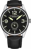 Stuhrling Original Men's 931.01 Aviator Swiss Quartz Black Genuine Leather Strap Watch