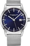 Stuhrling Original Mens Minimalist Swiss Quartz Stainless Steel Dress Wrist-Watch, Quick-Set Date, 2 Easy-Interchangeable Leather Straps &ndash; 555AZ Series