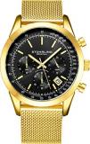 Stuhrling Original Chronograph Mens Watch Analog Watch Dial with Date - Tachymeter, Leather or Mesh Band - 3975 Watches for Men Collection