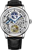 St&uuml;hrling Original Mens Skeleton Watch Analog Watch Dial Mens Automatic Watch - Dual Time, AM/PM Sun Moon, Genuine Leather Band, Legacy Mens Watches Collection