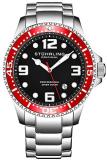 Stuhrling Original Mens Swiss Quartz Stainless Steel Sport Analog Dive Watch, Water Resistant 200 Meters, Black Dial, Aqua-Diver