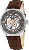 Stuhrling Original Delphi Automatic Watch - Grey Skeleton Dial Wrist Watch for Men - Stainless Steel Brown Leather Analog Watch 730.02