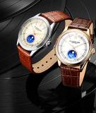 Stuhrling Original MoonPhase Dress Watch - Stainless Steel Case and Leather Band - Analog Dial - Celestia Mens Watches Collection