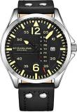Stuhrling Original Mens Leather Watch -Aviation Watch, Quick-Set Day-Date, Leather Band with Steel Rivets, Men Watch Collection