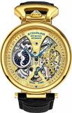 St&uuml;hrling Original Mens Skeleton Watch Dial Automatic Watch with Calfskin Leather Band and - Dual Time, AM/PM Sun Moon