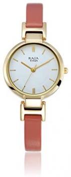 Titan Raga Viva White Dial Mineral Glass Analog Leather Quartz Watch for Women