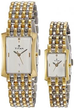 Titan Unisex 19272927BM01 Couple Silver/Golden Metal Stainless Steel Strap Multi Functional Watch