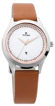 Titan Sparkle Leather Strap Analog Date Function Watch for Women