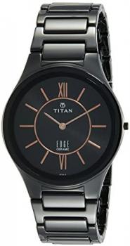 Titan Edge Men&rsquo;s Ceramic Watch &ndash; Ultra Slim, Quartz, Water Resistant, Ceramic Strap &ndash; Black Band and Black Dial