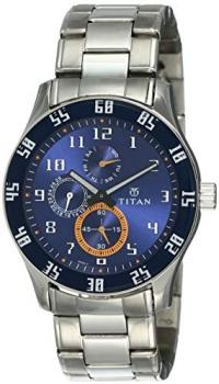 Titan Men's Contemporary Chronograph/Multi Function,Work Wear,Gold/Silver Metal/Leather Strap, Mineral Crystal, Quartz, Analog, Water Resistant Wrist Watch