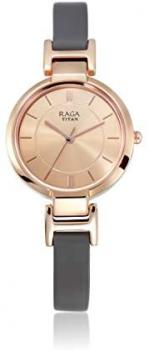 Titan Raga Viva Rose Gold Dial Grey Leather Strap Analog Watch for Women