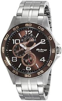 Titan Men's Contemporary Chronograph/Multi Function,Work Wear,Gold/Silver Metal/Leather Strap, Mineral Crystal, Quartz, Analog, Water Resistant Wrist Watch