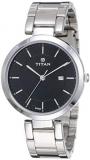 Titan Women's Contemporary Chronograph, Multi Function, Work Wear,Gold, Silver Metal, Leather Strap, Mineral Crystal, Quartz, Analog, Water Resistant Wrist Watch